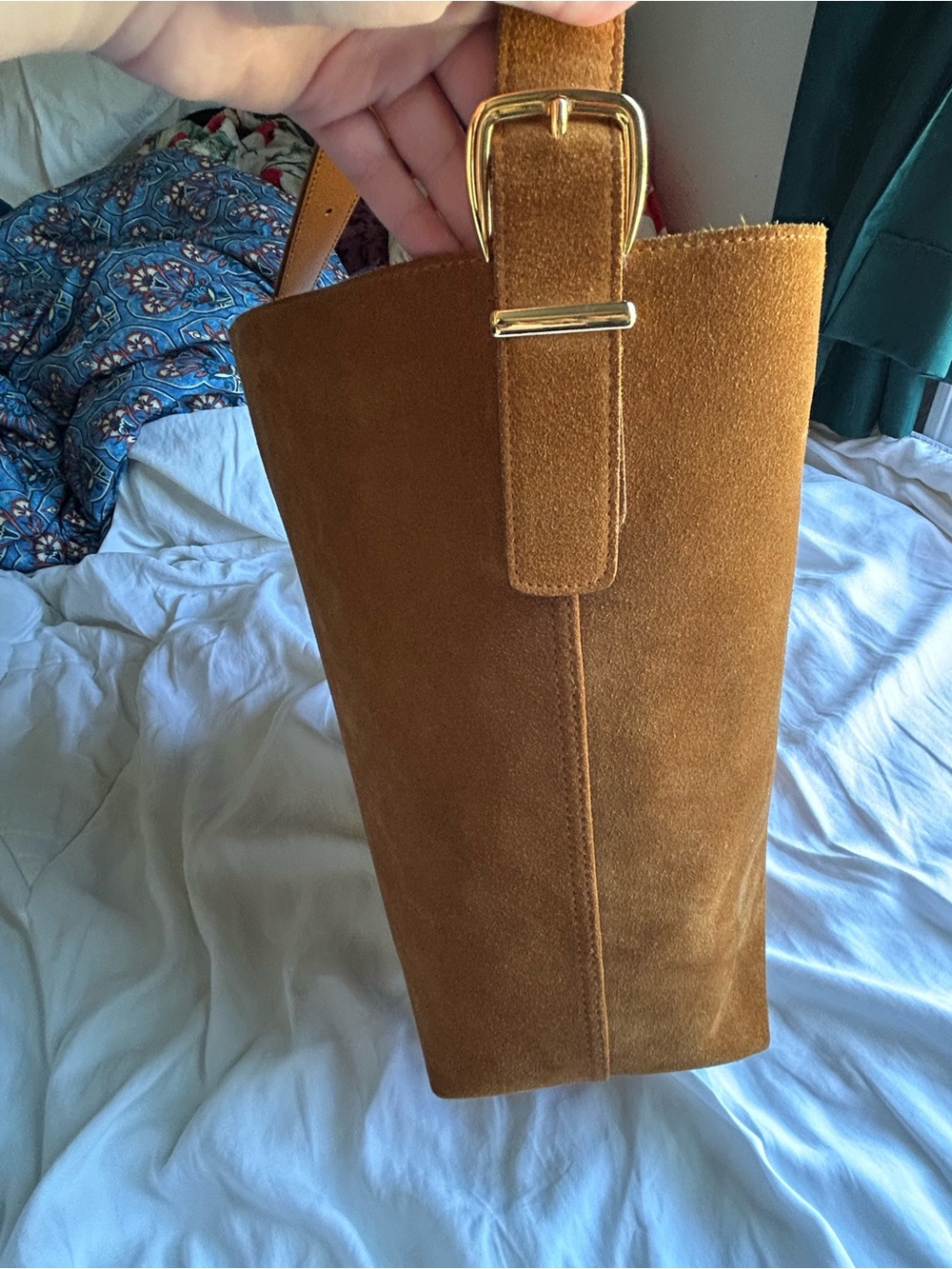Madewell Suede Bucket Bag in Cognac Brown with Leather Strap - Picture 4 of 7